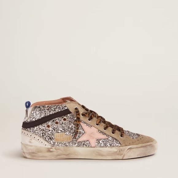 Mid Star Golden Gooses with silver glitter upper and pale pink star - Picture 1 of 12
